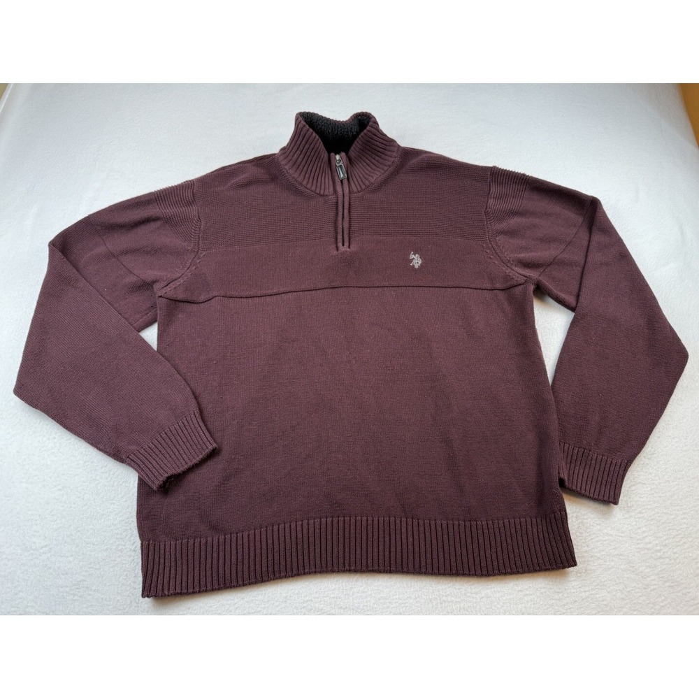 US Polo Assn Men's Pull Over Quarter Zip Long Sleeve Sweater Size XL Maroon